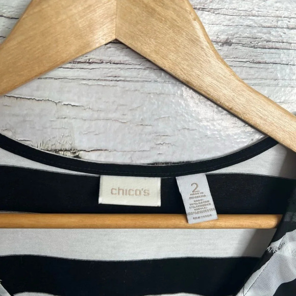 Chicos size 2 black white striped tank top blouse  ruffle size large - Picture 6 of 9